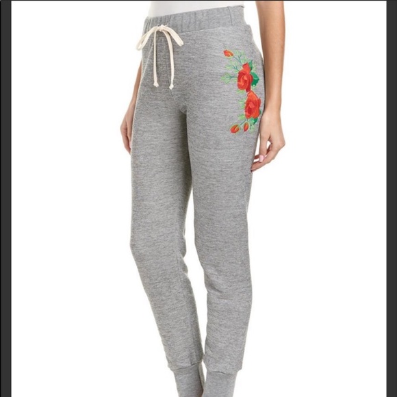 Wildfox Rose Embroidered Joggers 